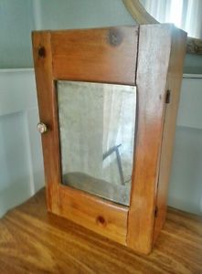 Vintage Antique Rustic Mirror Wooden Bathroom Medicine Cabinet Pine