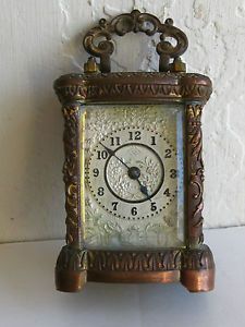 Antique 1904 Victorian Ansonia Miniature "Petite" Carriage Clock Brass Bronze