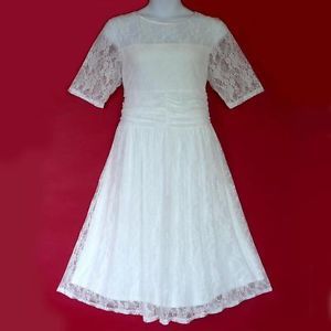 PB19 2X Luna Lace Ruched Empire Waist Casual Wedding Dress White Ivory 2X