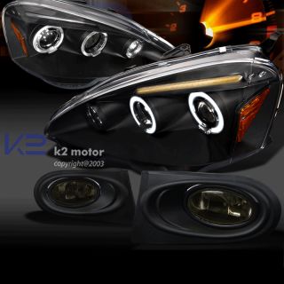02 04 Acura RSX Halo Projector Headlights Black w Smoke Bumper Fog Lamps