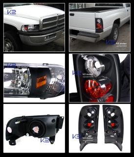 94 01 Dodge RAM 1500 2500 3500 Crystal Black Headlights Tail Brake Lamps