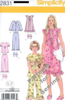 Pattern Simpcity Sewing Toddler Girl Nightgown Pajamas Sz 7 14 New
