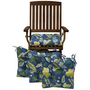 Outdoor Chair Cushions Set of 4 Blue Colourful Decoration Floral Cushion Patio