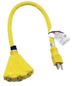 12 3 Tri Tap Heavy Duty Power Extension Cord 3 Outlet Adapter 2 Foot