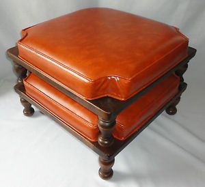 Vintage Marked Ethan Allen Pair Mid Century Wood Stacking Foot Stools Ottomans