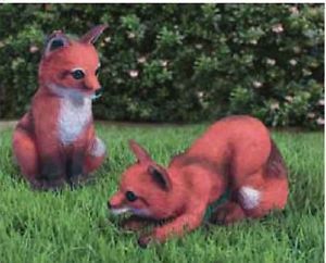 Fox Babies Garden Statues Outdoor Lawn Yard Decor 2 Pcs