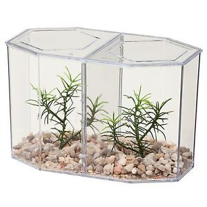 Lees Lee's Dual Betta Hex Tank Kit w Lid Gravel Plant Divider Free SHIP to USA