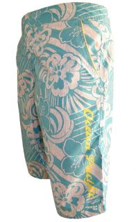 Womens Light Blue White Yellow Ocean Pacific Board Surf Swim Shorts UK Size 12