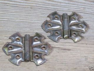 2 Cabinet Door Hinges Antique Brass Old Rustic Steel Butterfly Small 2" x 2 1 2"