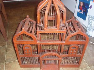 Vintage Antique Bird Cage Wood Wire Domed Victorian Folk Art Wooden Bird House