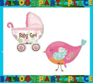 Baby Girl Pink Shower Supplies Balloon Polka Dot Carriage Buggy Bird Stoller New