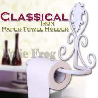 White Classical Iron Paper Towel Holder Bathroom Wall Mount Rack