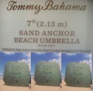 Tommy Bahama Green Stripes Umbrella Market 7' Feet Square Beach Sand Patio Pool