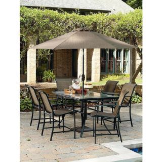 Outdoor Patio Table Umbrella Furniture 7pc Dining Deck Set