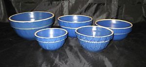Clay City Pottery Mixing Bowls or Serving Pieces 5 Bowls Medium Blue Excellent