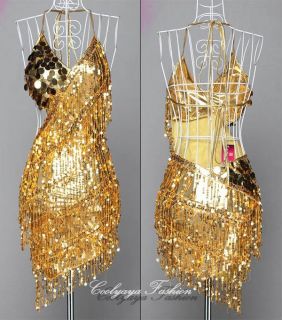 Lady Cocktail Club Wear Party Latin Dance Asymmetric Sequin Fringe Dress 2051