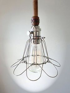 Industrial Dark Wood Cage Light Edison Bulb Pendant Light Fixture