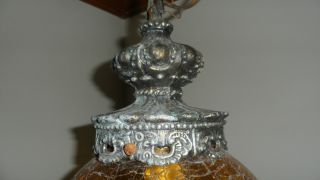 Vtg Mid Century Eames Amber Crackle Glass Swag Pendant Ceiling Light Fixture