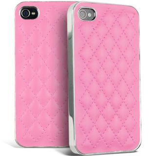 Deluxe Luxury Leather Chrome Case Cover for Apple iPhone 4 4S Screen Protector