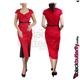 New Sexy Vintage 40’s 50's Style Pinup Black Red Pencil Wiggle Dress