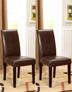 Kings Brand Set of 2 Brown Parson Chairs with Espresso Finish Solid Wood Legs