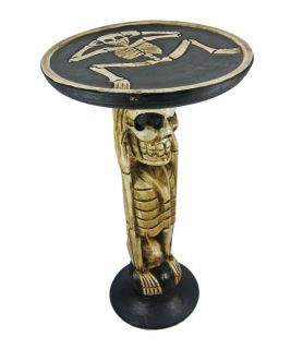 Hand Carved Skeleton Wooden End Table Plant Stand