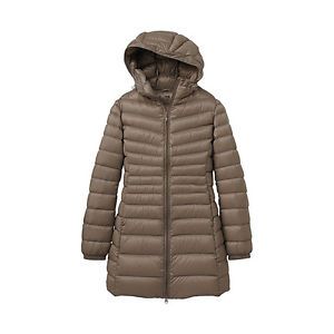 UNIQLO Quilted Beige Tan Down Feather Puffer Ski Winter Hooded Coat Jacket XS