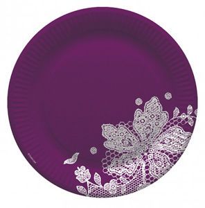 8 x Violet Purple Lace Party Plates Large Size Paper Plates Colour Theme