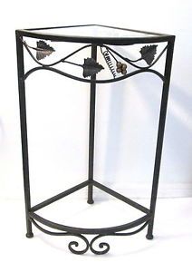 Black Finished Wrought Iron 24" Tall Corner Plant Stand with Clear Glass Top