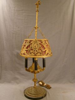 Antique Greek Ancient Roman Oil Style Brass Filigree Shade Figural Bust Lamp