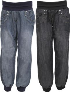 New Plus Size Womens Denim Harem Pants Ladies Baggy Jeans Pocket Trousers 16 26