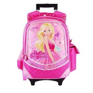 Barbie Trolley School Bag Backpack for Girls with Detachable