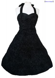 New 50's Rockabilly Black Halter Neck Retro Swing Vintage Party Prom Dress 8 18
