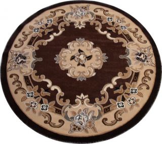 Floral Oriental Round Woven 5x5 Carpet Area Rug Brown