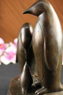 Emperor Penguin Family Art Deco Bronze Sculpture Statue Figurine