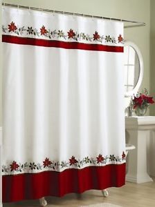 Holly Fabric Christmas Shower Curtain Bathroom