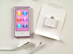 Apple iPod Nano 7th Generation Purple 16 GB w 30 Pin Adapter Case Bundle