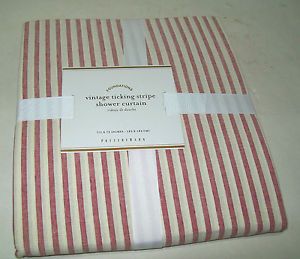 Pottery Barn Red Vintage Ticking Stripe Shower Curtain New
