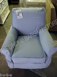 Pottery Barn Lullaby Rocker Rocking Chair Dream Ottoman Blue Linen Slipcovers