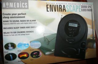 New Homedics Envirascae Sound Spa Clock Radio 6 Calming Sounds Radio Alarm Blk