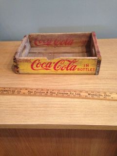 Vtg 1966 Coca Cola Coke Wood Soda Pop Bottle Crate Carrier Wooden Box Yellow Red