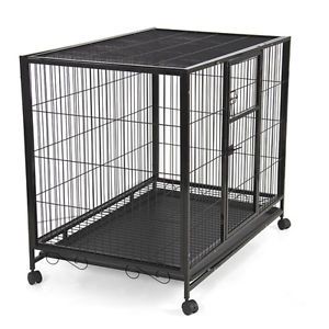 43" Heavy Duty Metal Dog Cage Kennel w Wheels Portable Pet Puppy Carrier Crate
