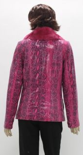 57151 New Pink Glossy Print Lamb Leather Rex Rabbit Fur Jacket Coat Stroller 3XL