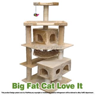 Vidapets 71" Beige Big Fat Cat Tree Condo Furniture Scratch Post Play House