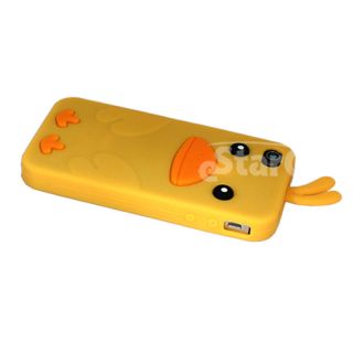 Yellow Cute 3D Chick Chicken Duck Silicone Soft Cover Case Skin for iPhone 4 4S