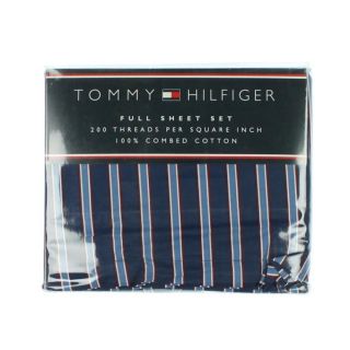 Tommy Hilfiger New Blue Cotton Striped Sheet Set Bedding Full BHFO