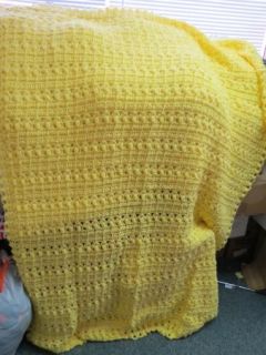Lovely Handmade Lemon Yellow Crochet Afghan Throw Bedspread Blanket 54 x 72