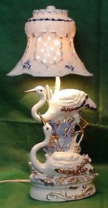 Vintage Egrets Porcelain Figurine Table Lamp