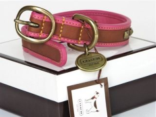 Coach Pink Saddle Leather Gold Pyramid Studs Dog Collar Extra Small XS