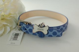 New in Box Coach Poppy Chambray Blue Polka Dot Leather Dog Collar XS 63862 RARE